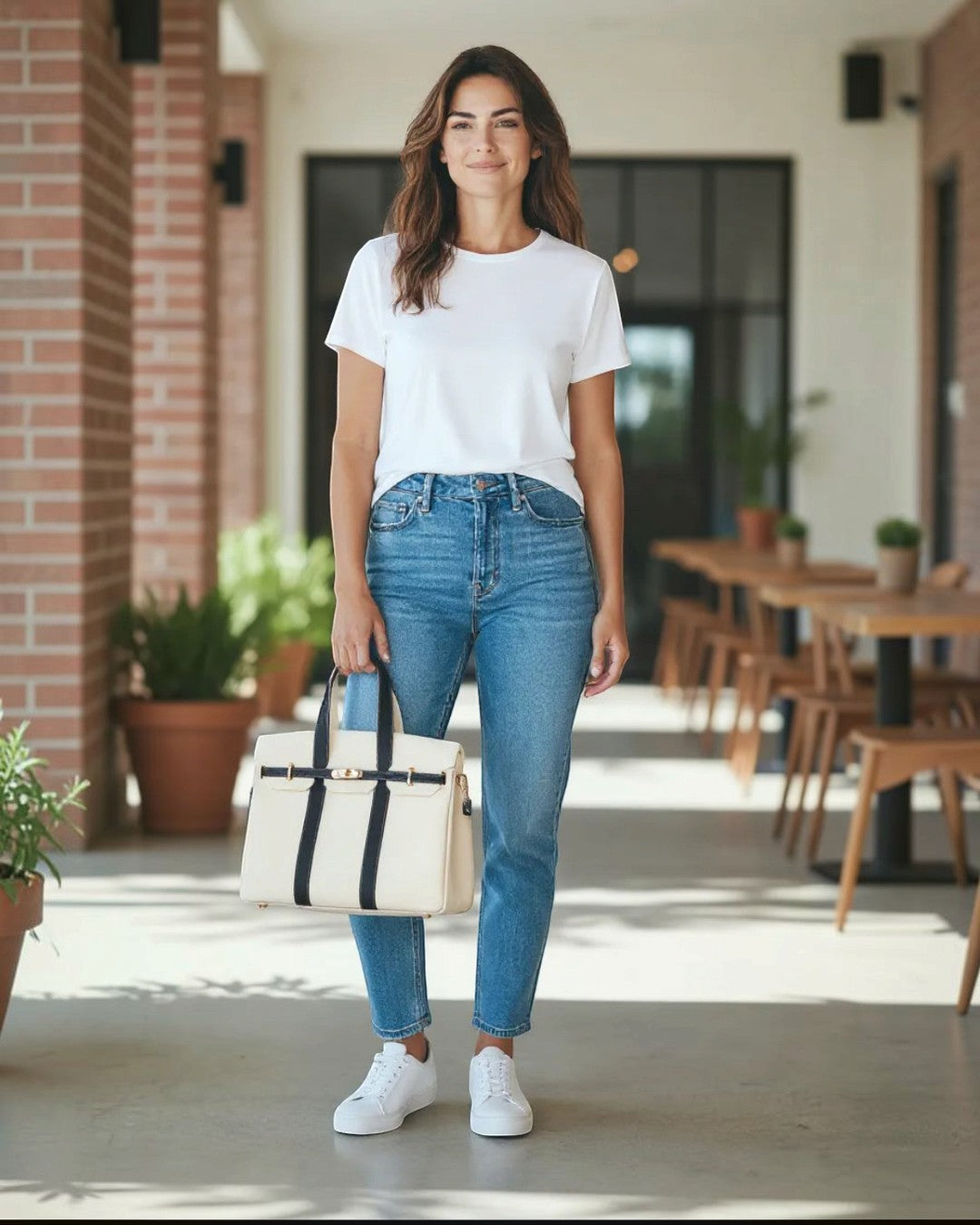 The Luxe Signature Tote- Short Handle Navy