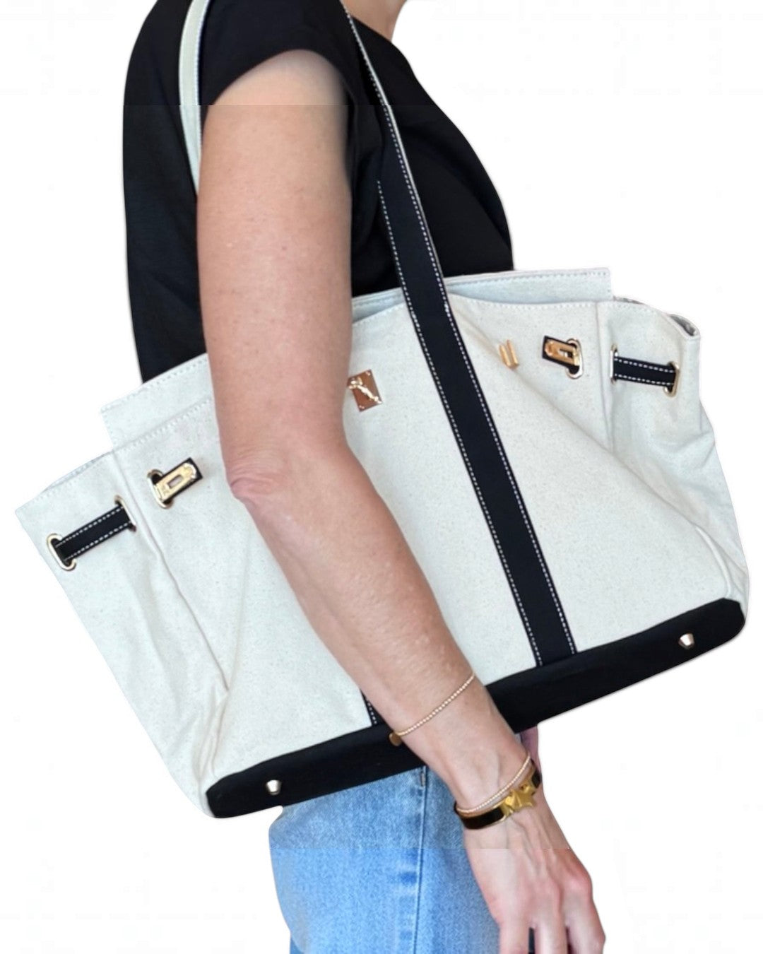 The Luxe Signature Tote- LONG STRAP Black