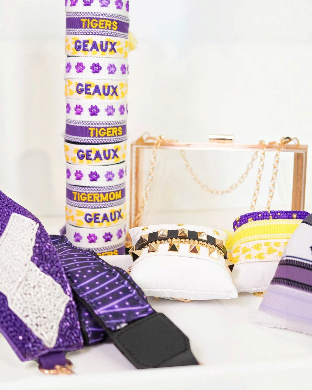 Tigers Purple And Gold Team Tassel Bracelet Purple And Gold
