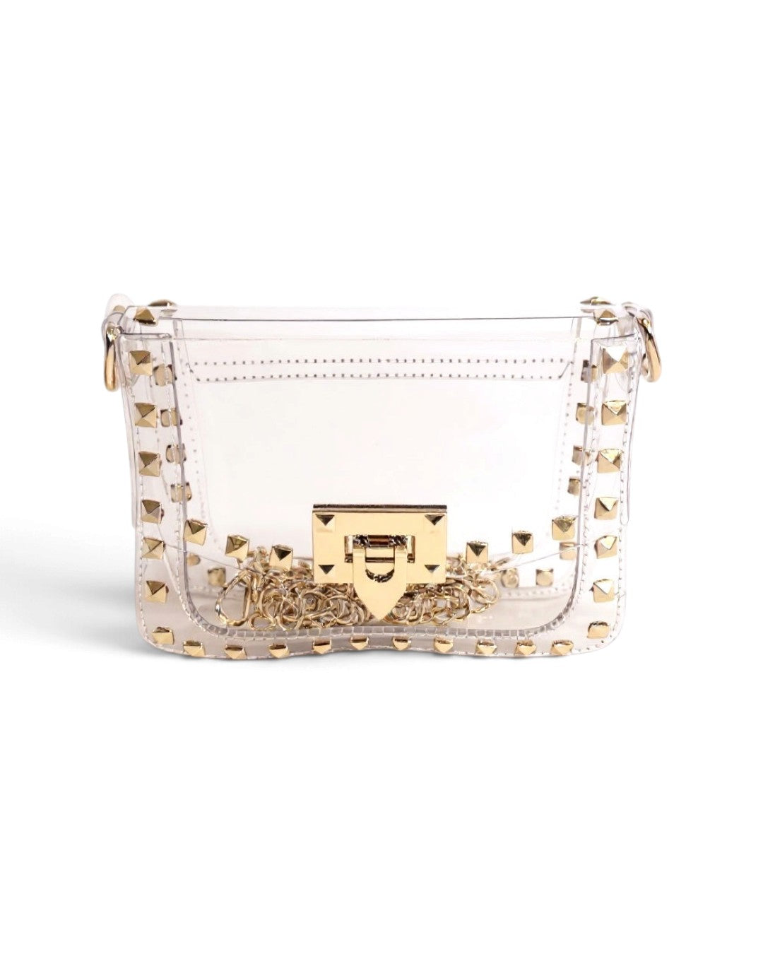 The Stephanie Clear Crossbody Handbag with Rivets Gold