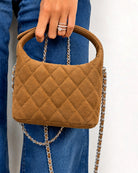 Christy Quilted Mini Suede Handbag Light Brown